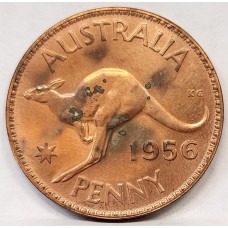 AUSTRALIA 1956 M . ONE 1 PENNY . PROOF . MINOR SPOTS